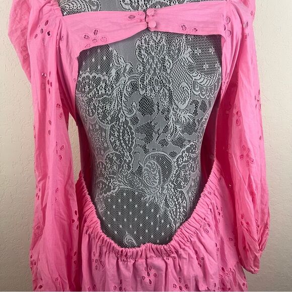 ASOS DESIGN Long Sleeve Broderie Tiered Eyelet Mini Skater Dress Women’s 14 - Picture 9 of 13